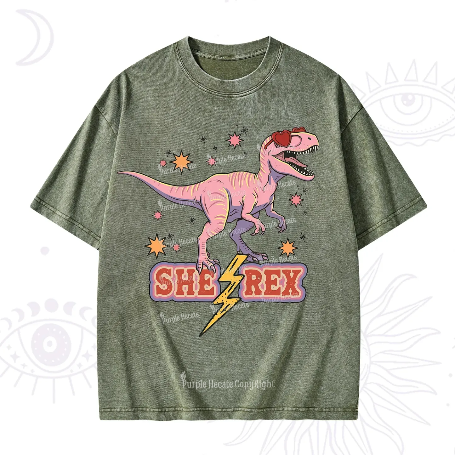 Purplehecate T Rex Dinosaur Girl Washed T-Shirt