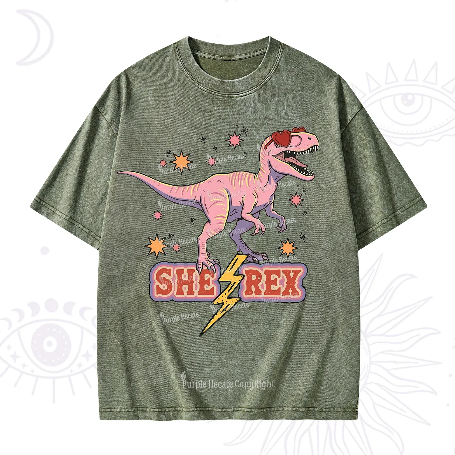 Purplehecate T Rex Dinosaur Girl Washed T-Shirt