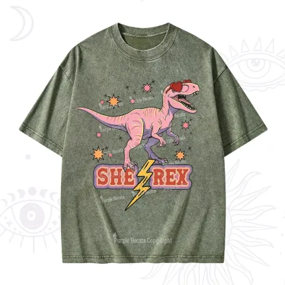Purplehecate T Rex Dinosaur Girl Washed T-Shirt