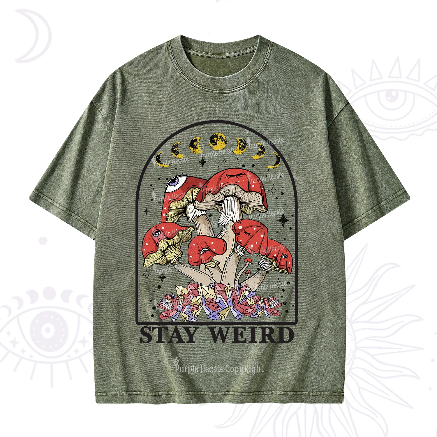Purplehecate Stay Weird Mushroom Washed T-Shirt