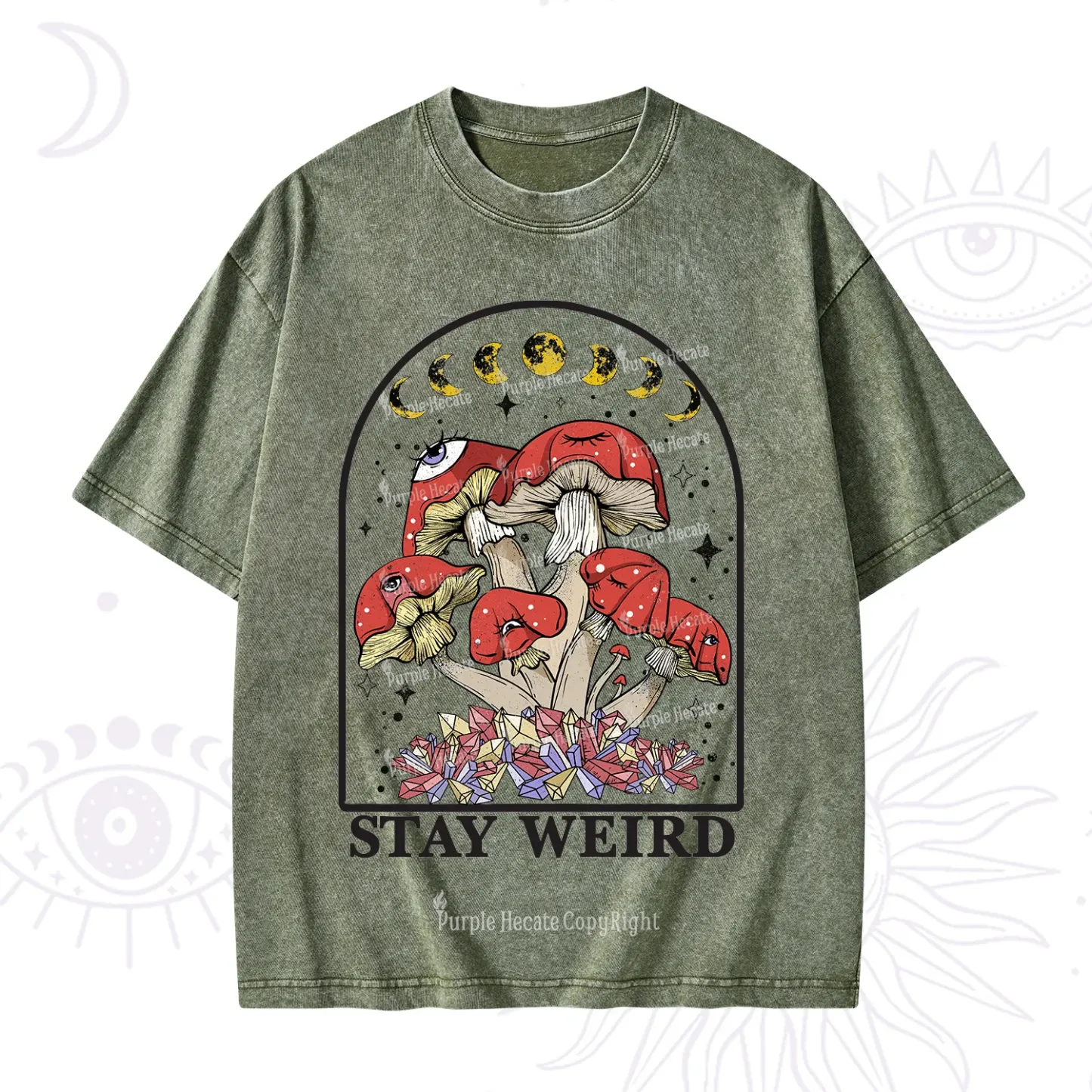 Purplehecate Stay Weird Mushroom Washed T-Shirt