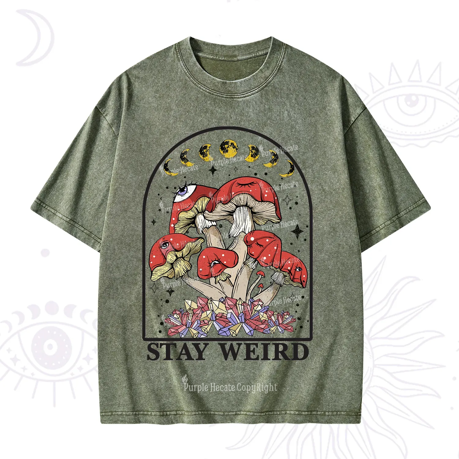 Purplehecate Stay Weird Mushroom Washed T-Shirt