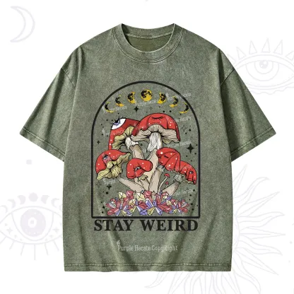 Purplehecate Stay Weird Mushroom Washed T-Shirt
