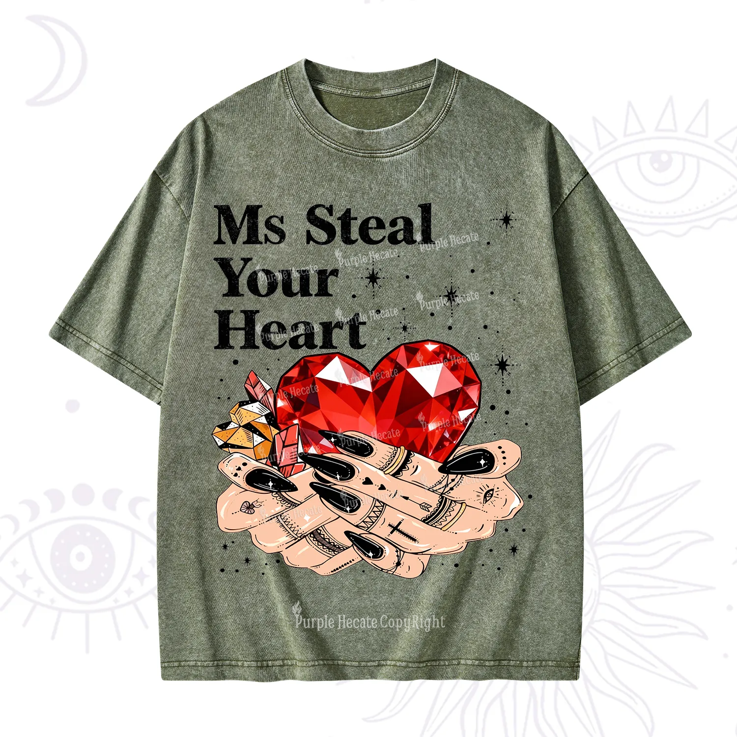 Purplehecate Ms Steal Your Heart Valentine Washed T-Shirt