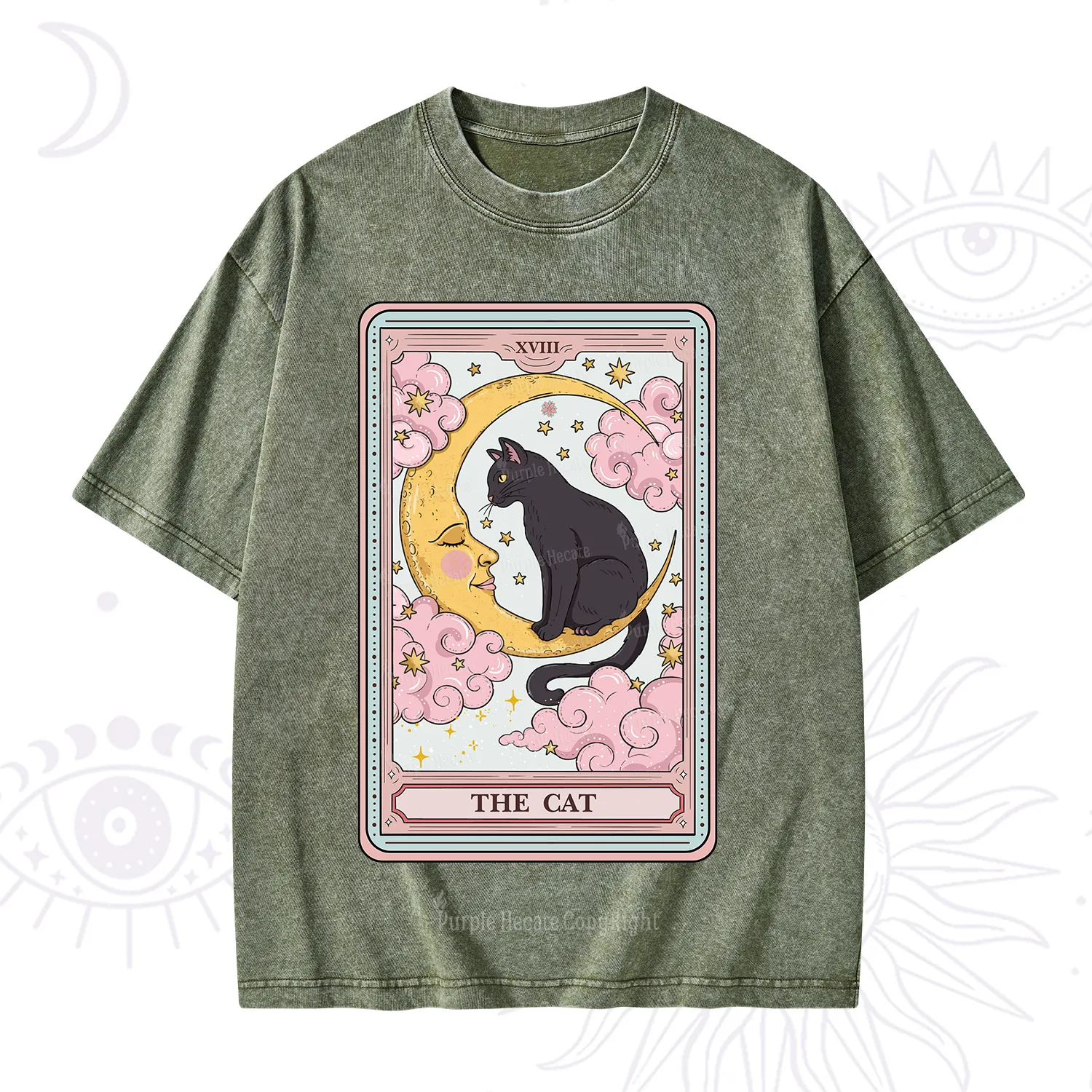 Purplehecate The Cat Tarot Card Washed T-Shirt