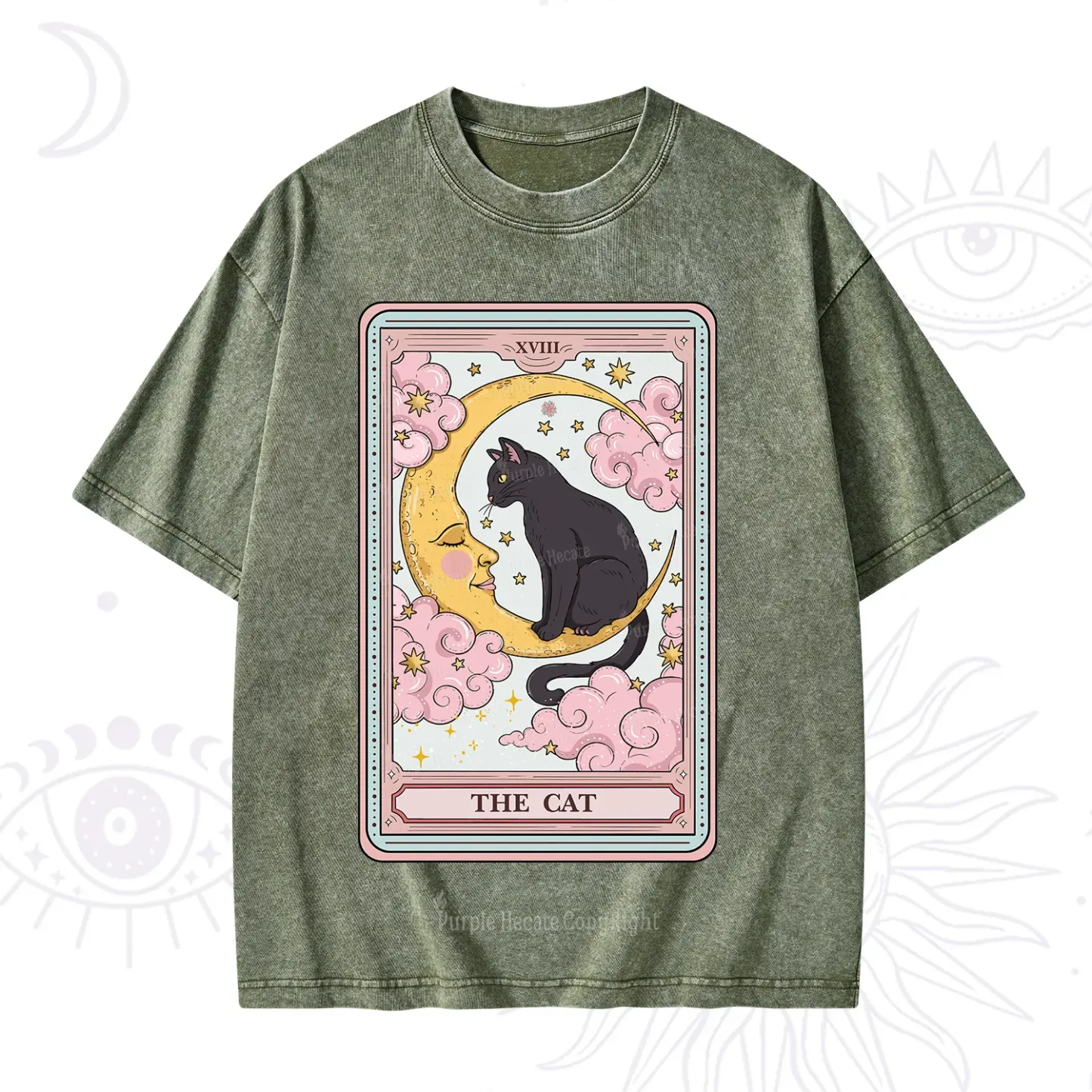 Purplehecate The Cat Tarot Card Washed T-Shirt