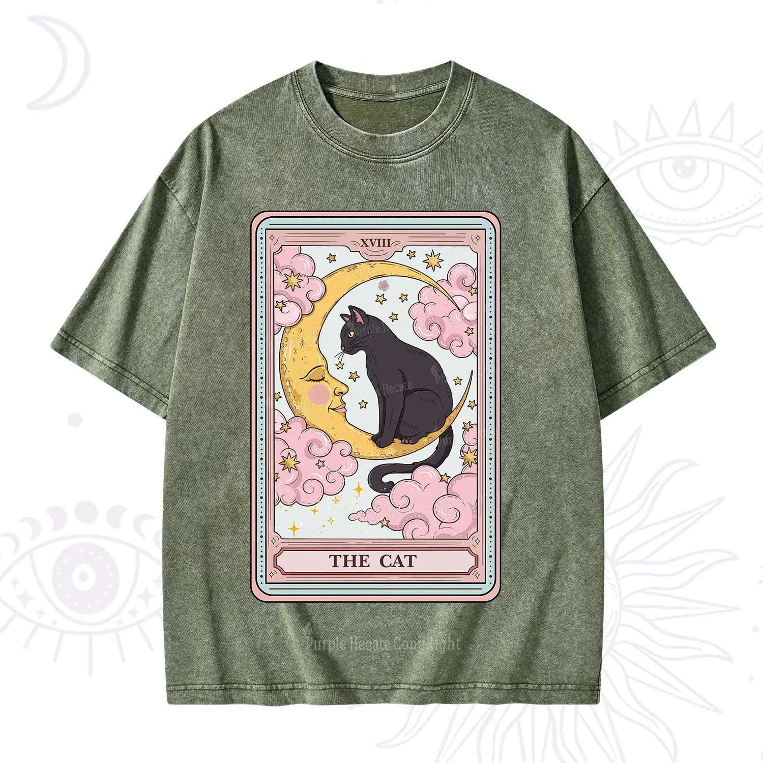 Purplehecate The Cat Tarot Card Washed T-Shirt
