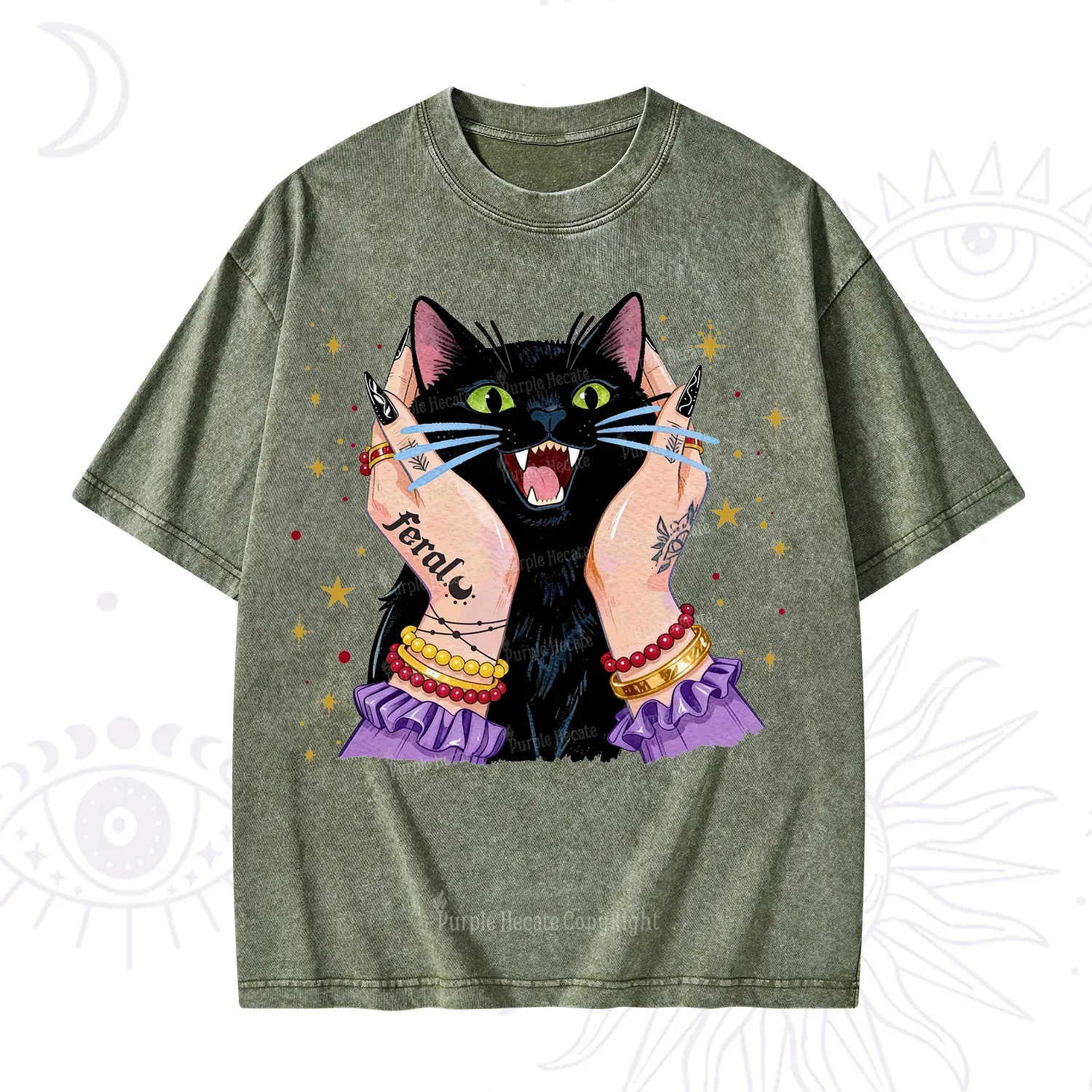 Purplehecate Feral Cat Magic Washed T-Shirt