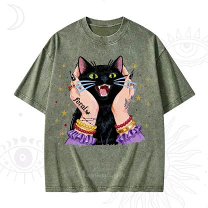 Purplehecate Feral Cat Magic Washed T-Shirt