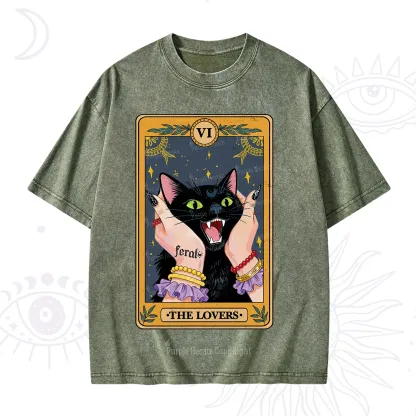 Purplehecate The Lovers Tarot Feral Cat Washed T-Shirt