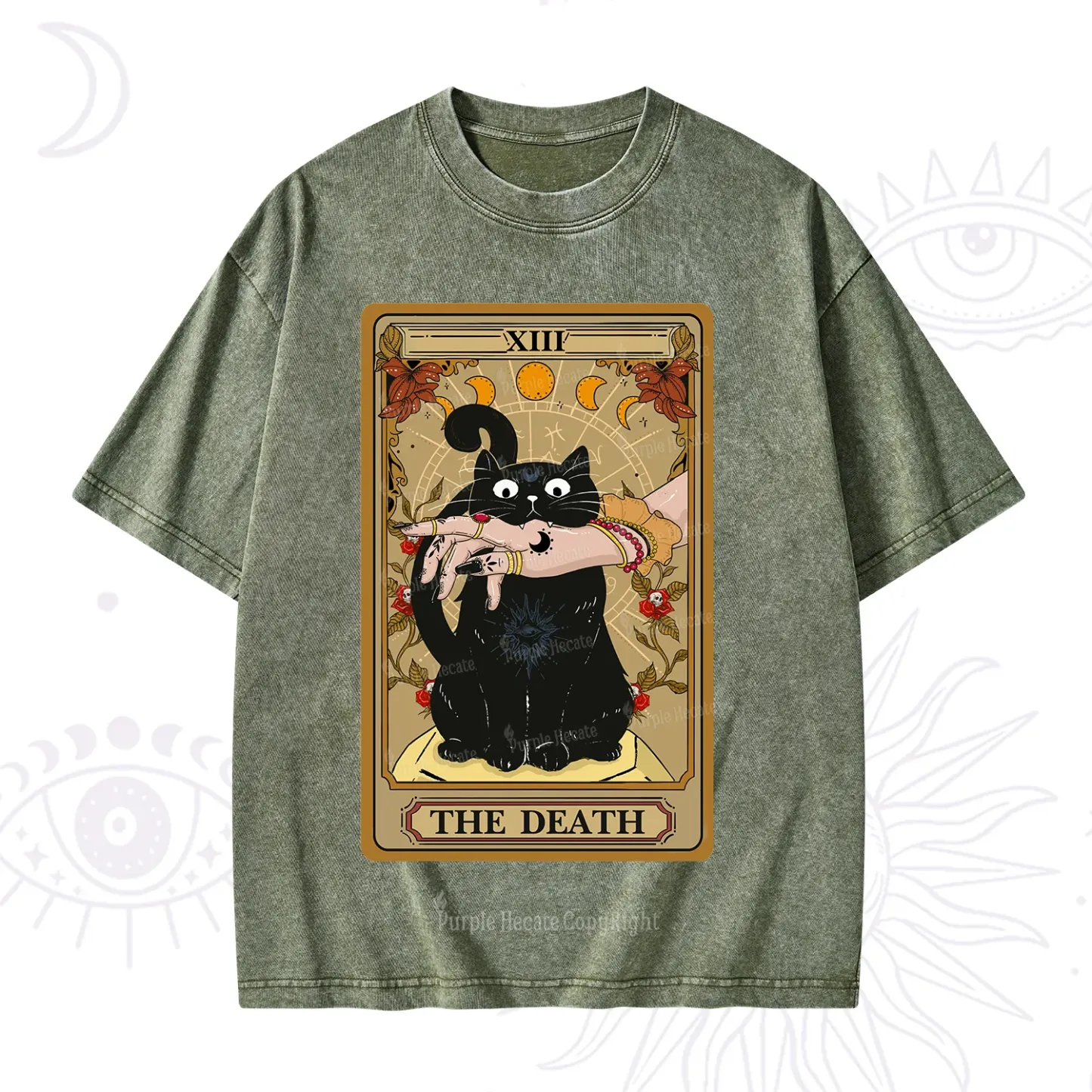 Purplehecate The Death Tarot Black Cat Washed T-Shirt