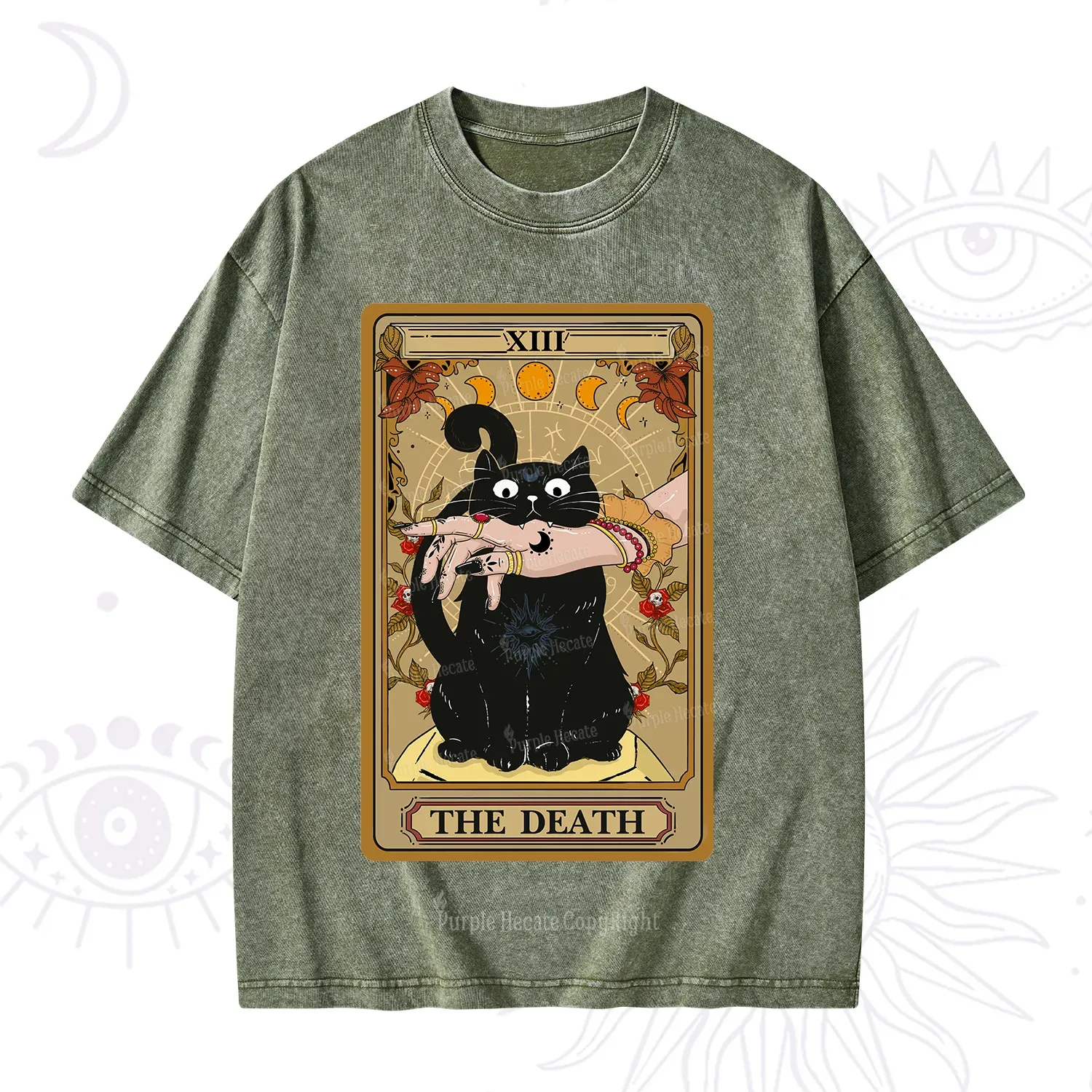 Purplehecate The Death Tarot Black Cat Washed T-Shirt