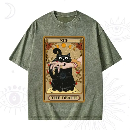 Purplehecate The Death Tarot Black Cat Washed T-Shirt