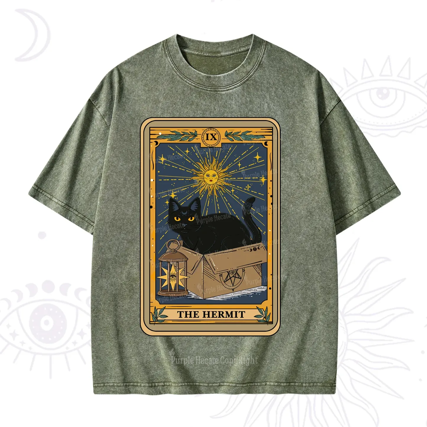 Purplehecate The Hermit Card Cat Lover Washed T-Shirt