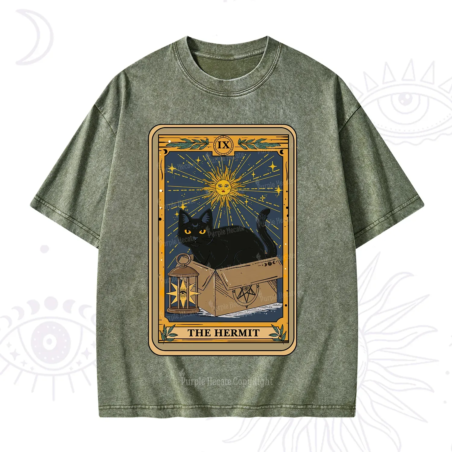 Purplehecate The Hermit Card Cat Lover Washed T-Shirt