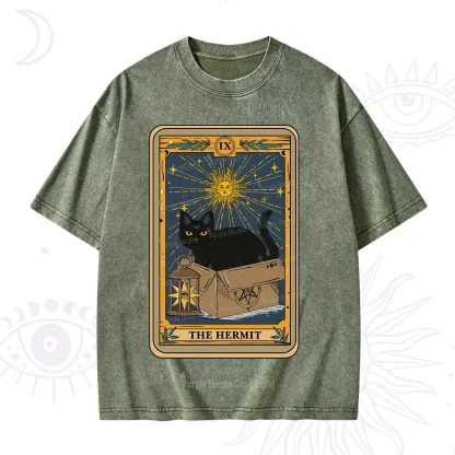 Purplehecate The Hermit Card Cat Lover Washed T-Shirt