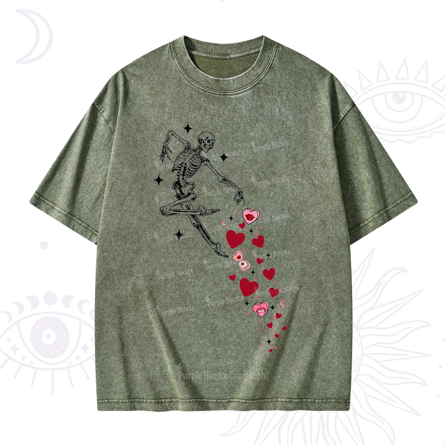 Purplehecate Dancing Skeleton of Love Valentine Washed T-Shirt