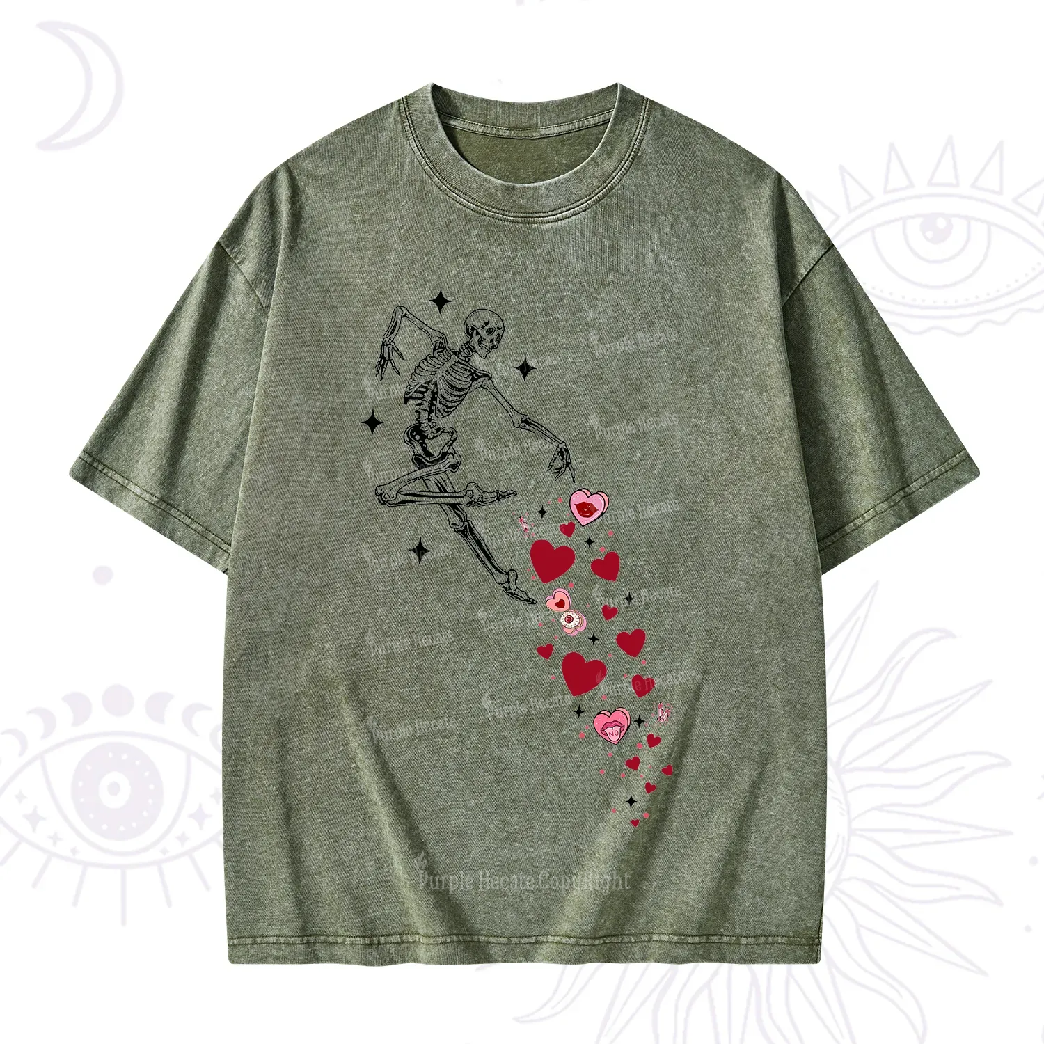 Purplehecate Dancing Skeleton of Love Valentine Washed T-Shirt