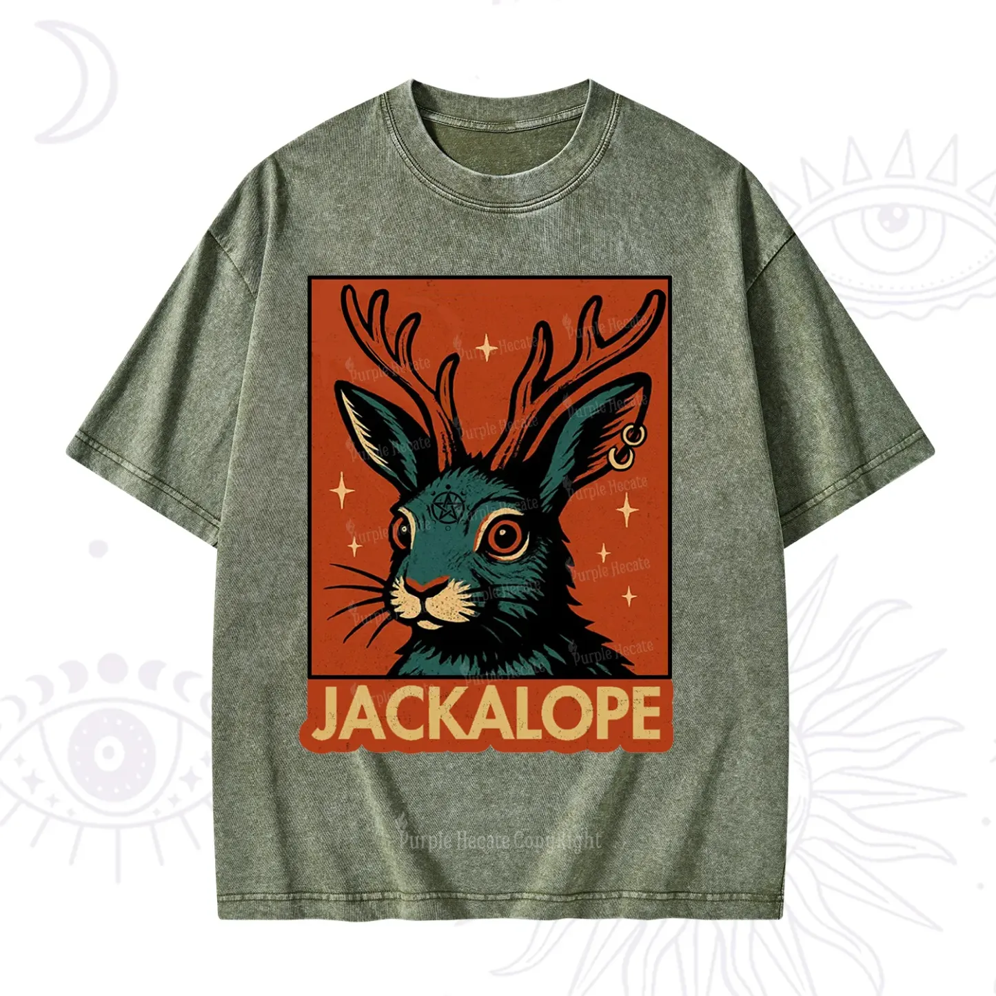 Purplehecate Funny Jackalope Washed T-Shirt
