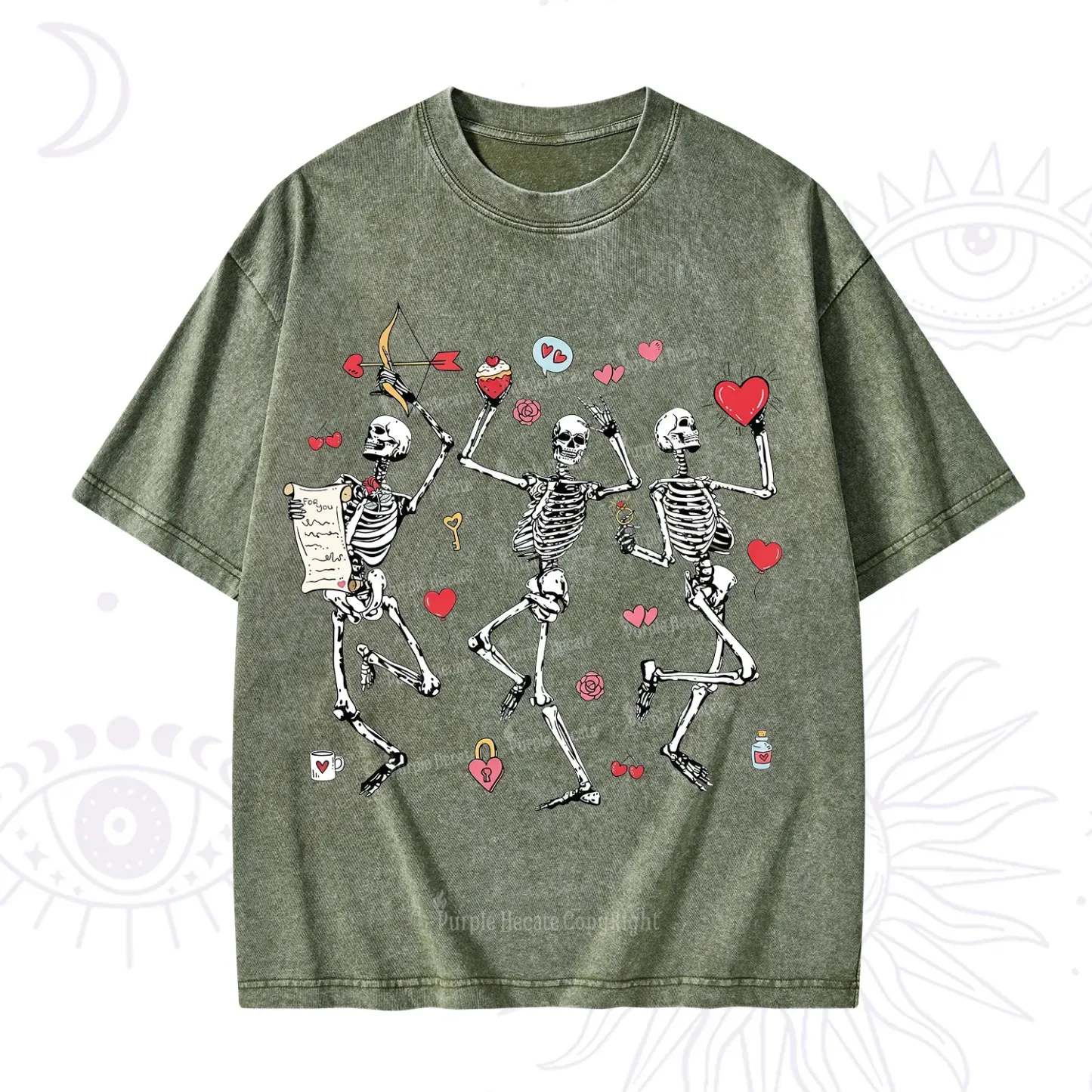 Purplehecate Skeleton Dancing Valentine Washed T-Shirt