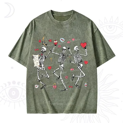 Purplehecate Skeleton Dancing Valentine Washed T-Shirt