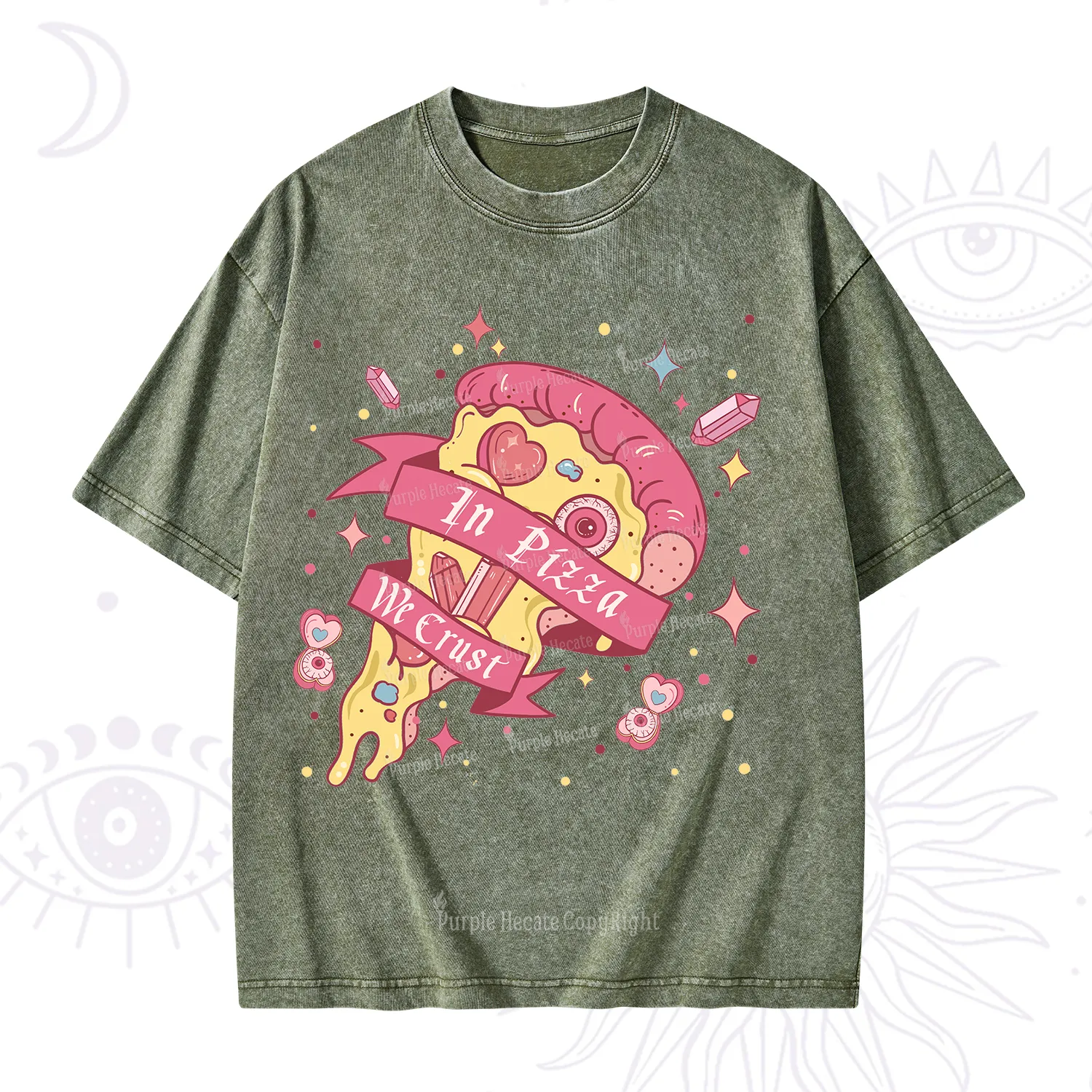 Purplehecate In Pizza We Crust Valentine Washed T-Shirt