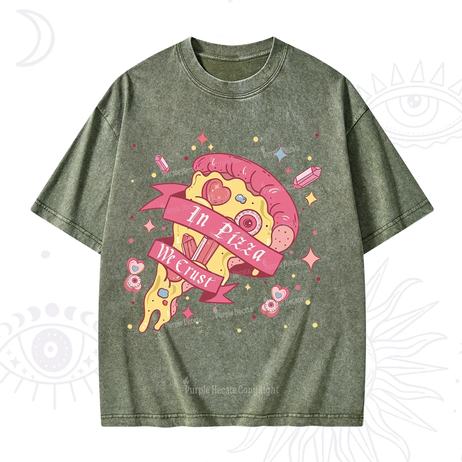 Purplehecate In Pizza We Crust Valentine Washed T-Shirt