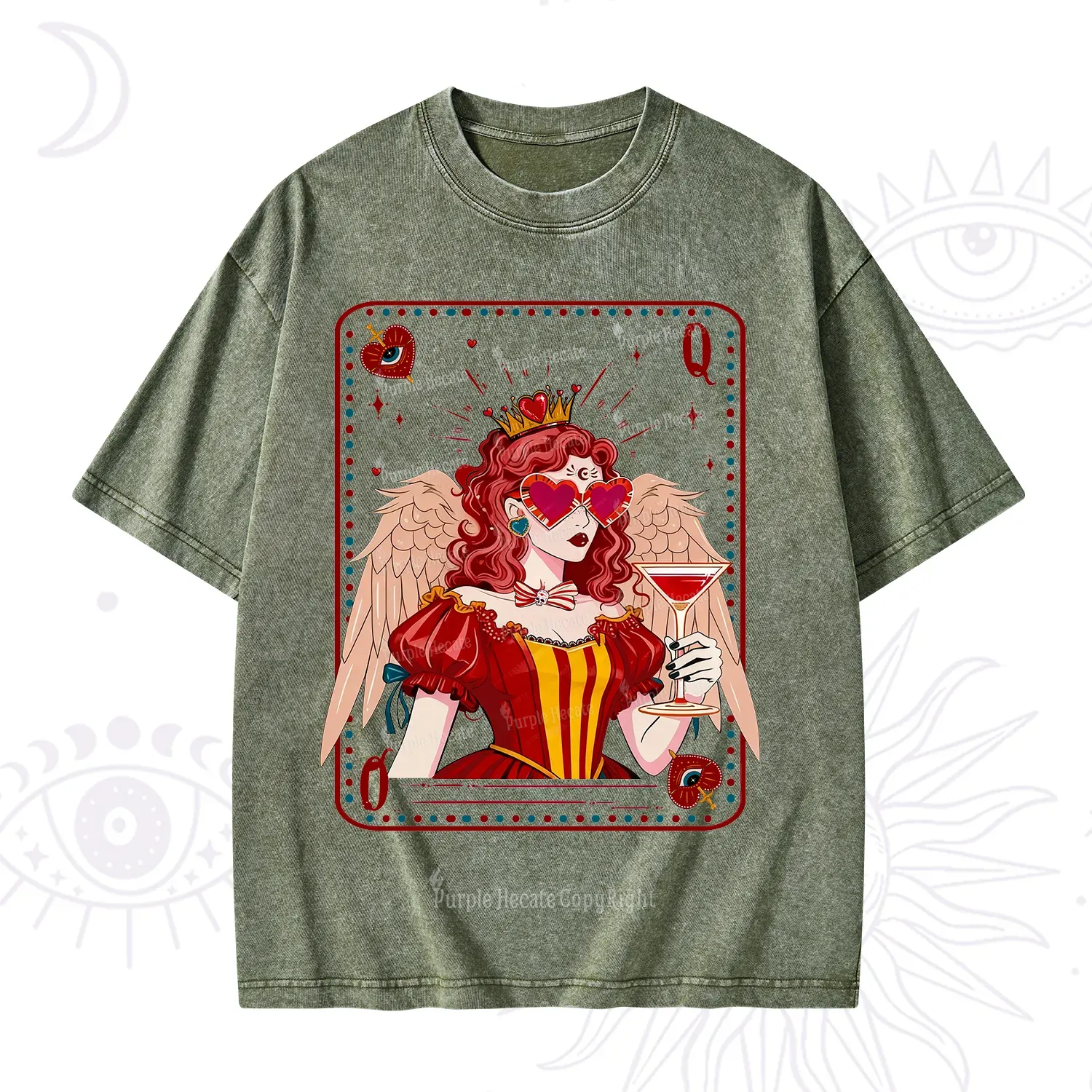 Purplehecate Queen of Hearts Angel Graphic Washed T-Shirt
