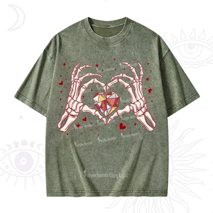 Purplehecate Skeleton Love Hands Valentine Washed T-Shirt
