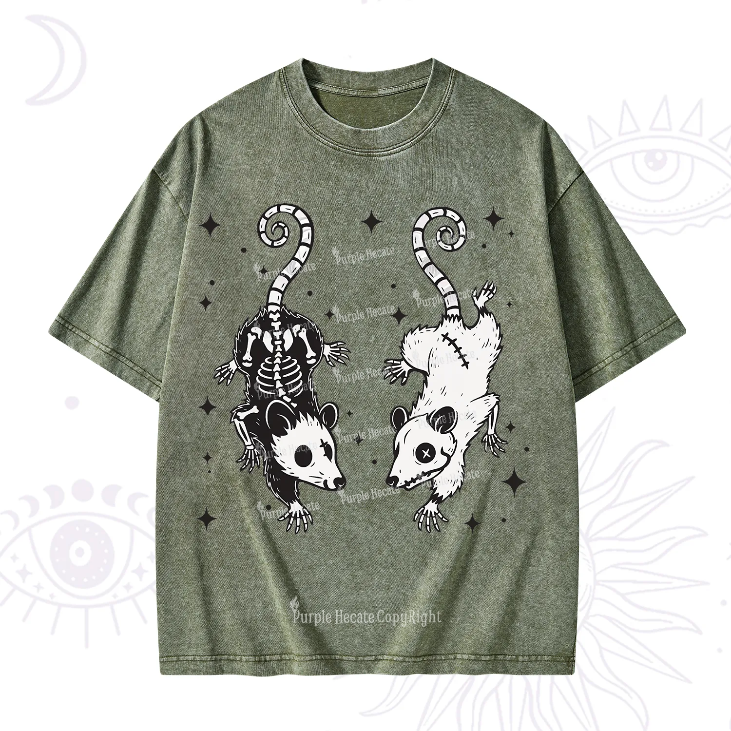 Purplehecate Moonlit Skeleton Rats Washed T-Shirt