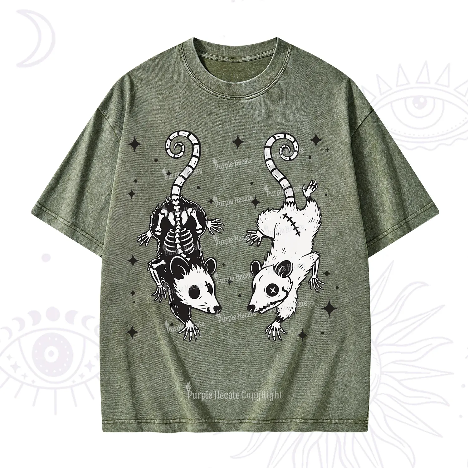 Purplehecate Moonlit Skeleton Rats Washed T-Shirt