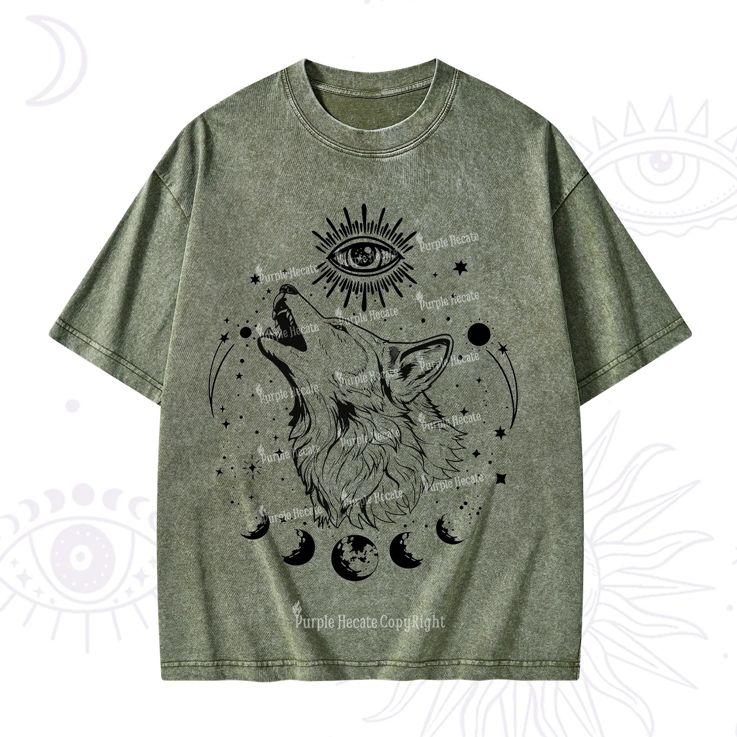 Purplehecate Howling Wolf Washed T-Shirt