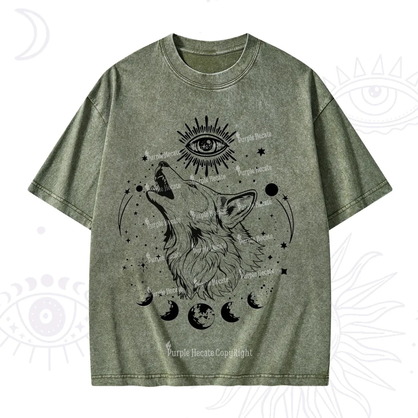 Purplehecate Howling Wolf Washed T-Shirt