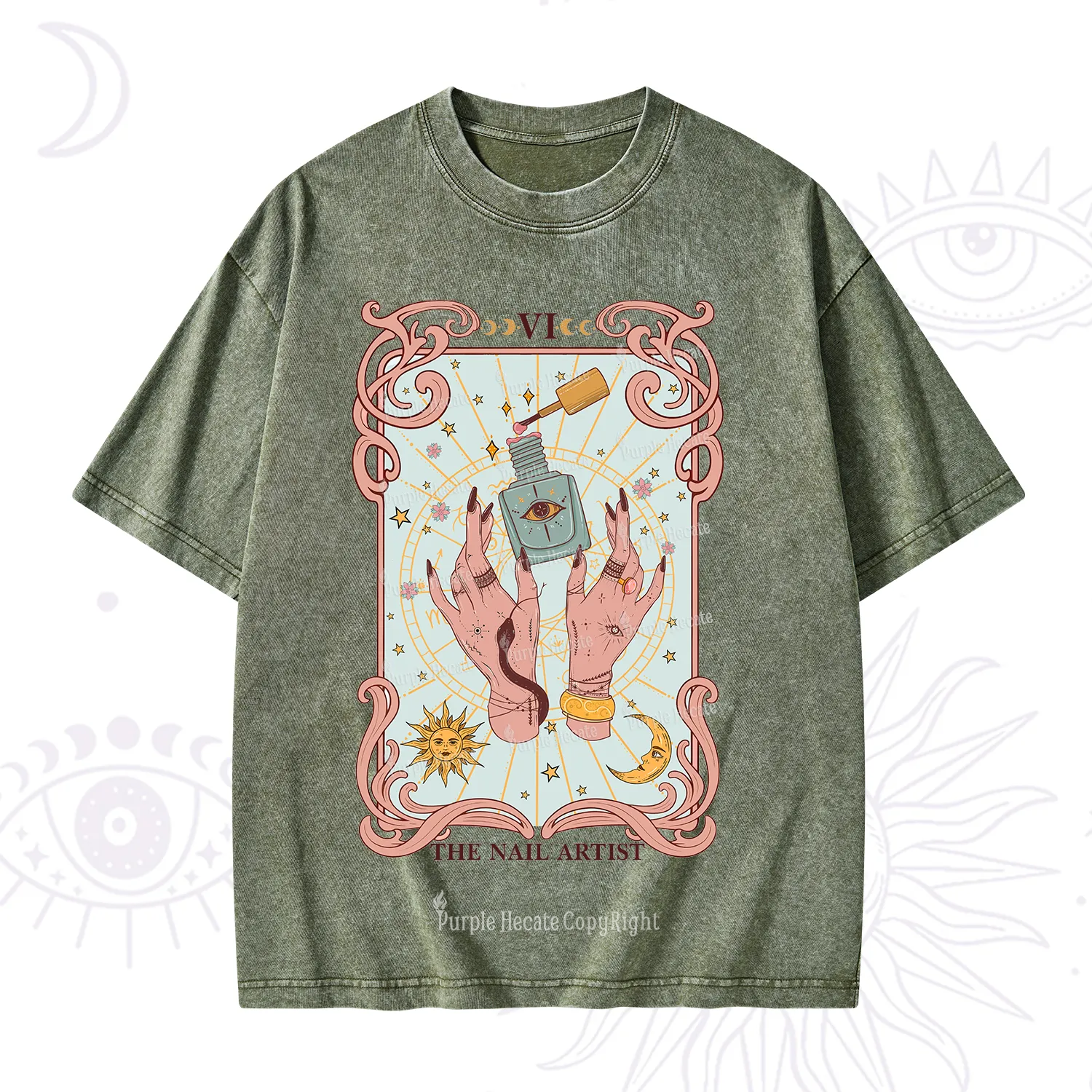 Purplehecate The Nail Artist Tarot Washed T-Shirt