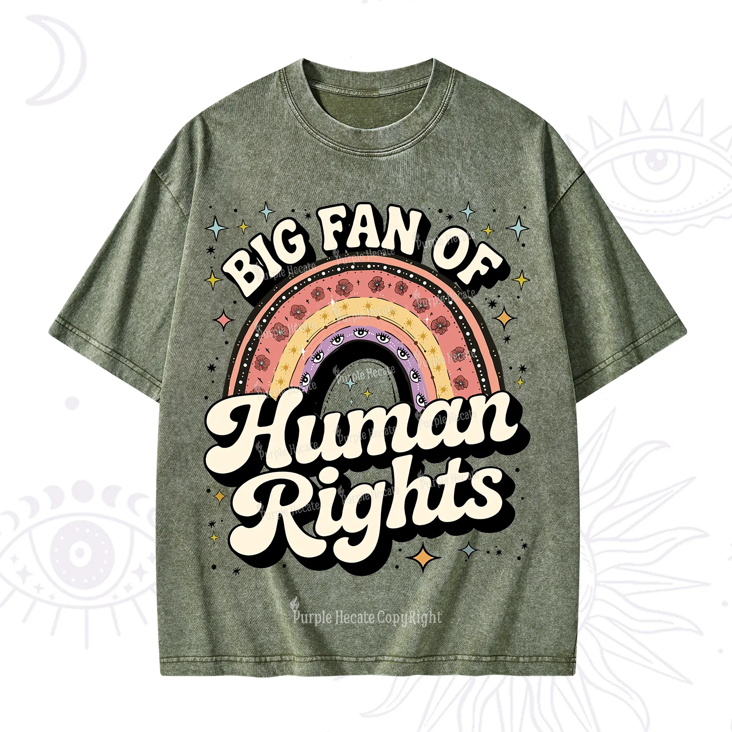 Purplehecate Big Fan Of Human Rights Rainbow Washed T-Shirt