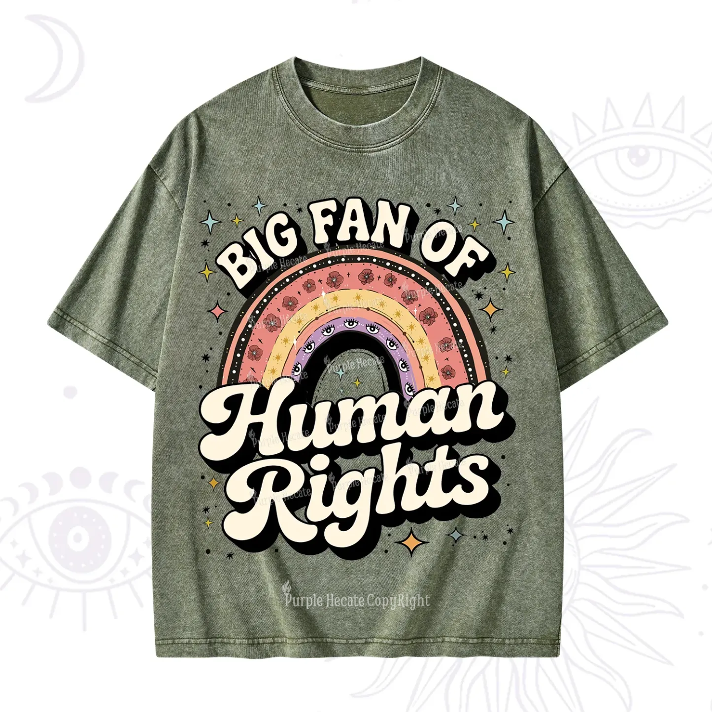 Purplehecate Big Fan Of Human Rights Rainbow Washed T-Shirt