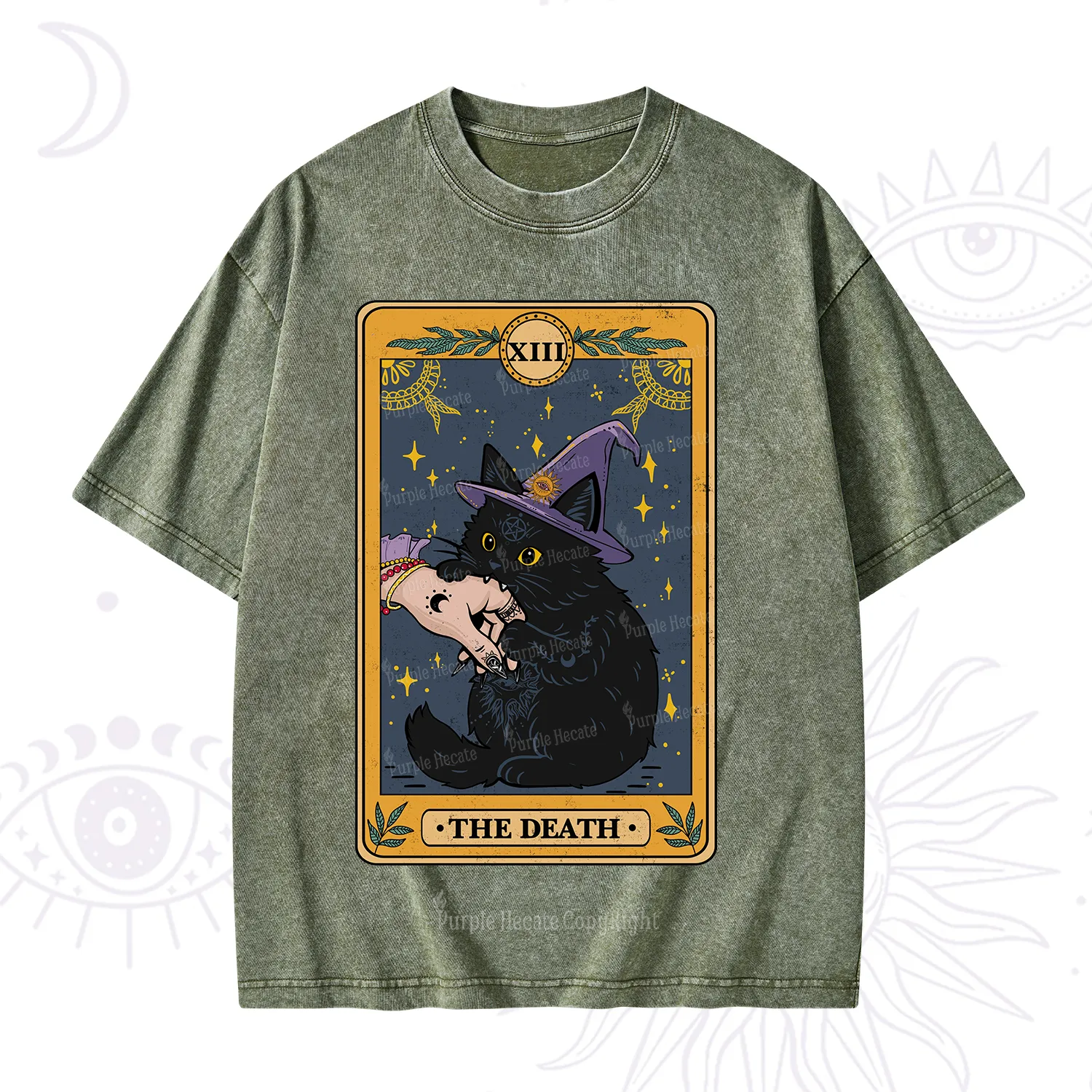 Purplehecate The Black Cat Death Tarot Washed T-Shirt
