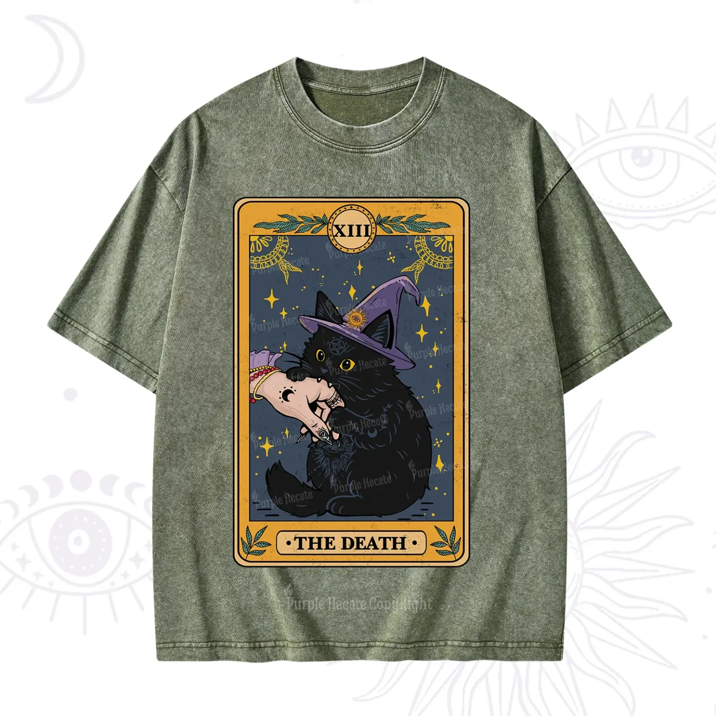 Purplehecate The Black Cat Death Tarot Washed T-Shirt