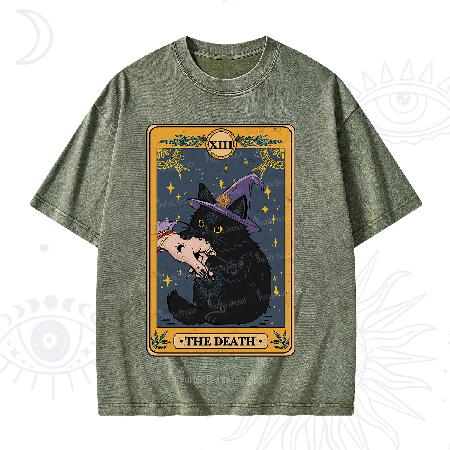 Purplehecate The Black Cat Death Tarot Washed T-Shirt