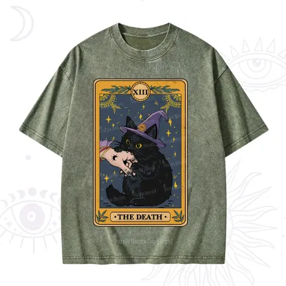 Purplehecate The Black Cat Death Tarot Washed T-Shirt