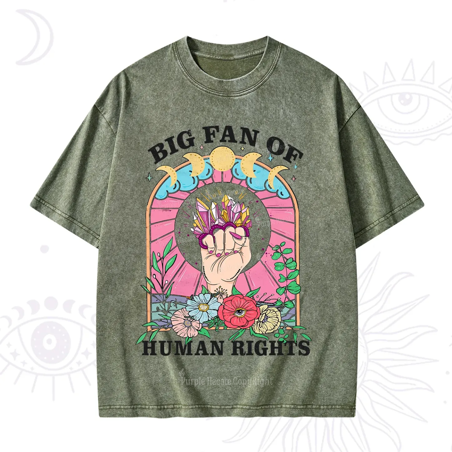Purplehecate Big Fan of Human Rights Washed T-Shirt
