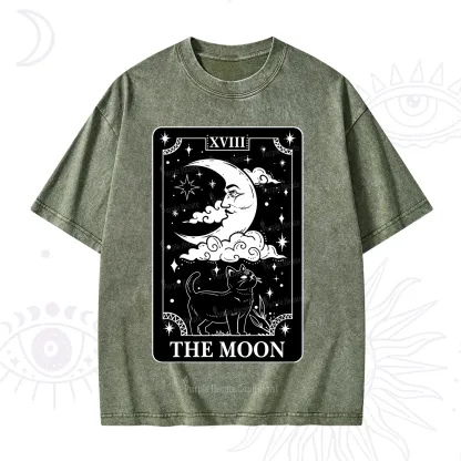 Purplehecate The Moon Tarot Card Cat Washed T-Shirt