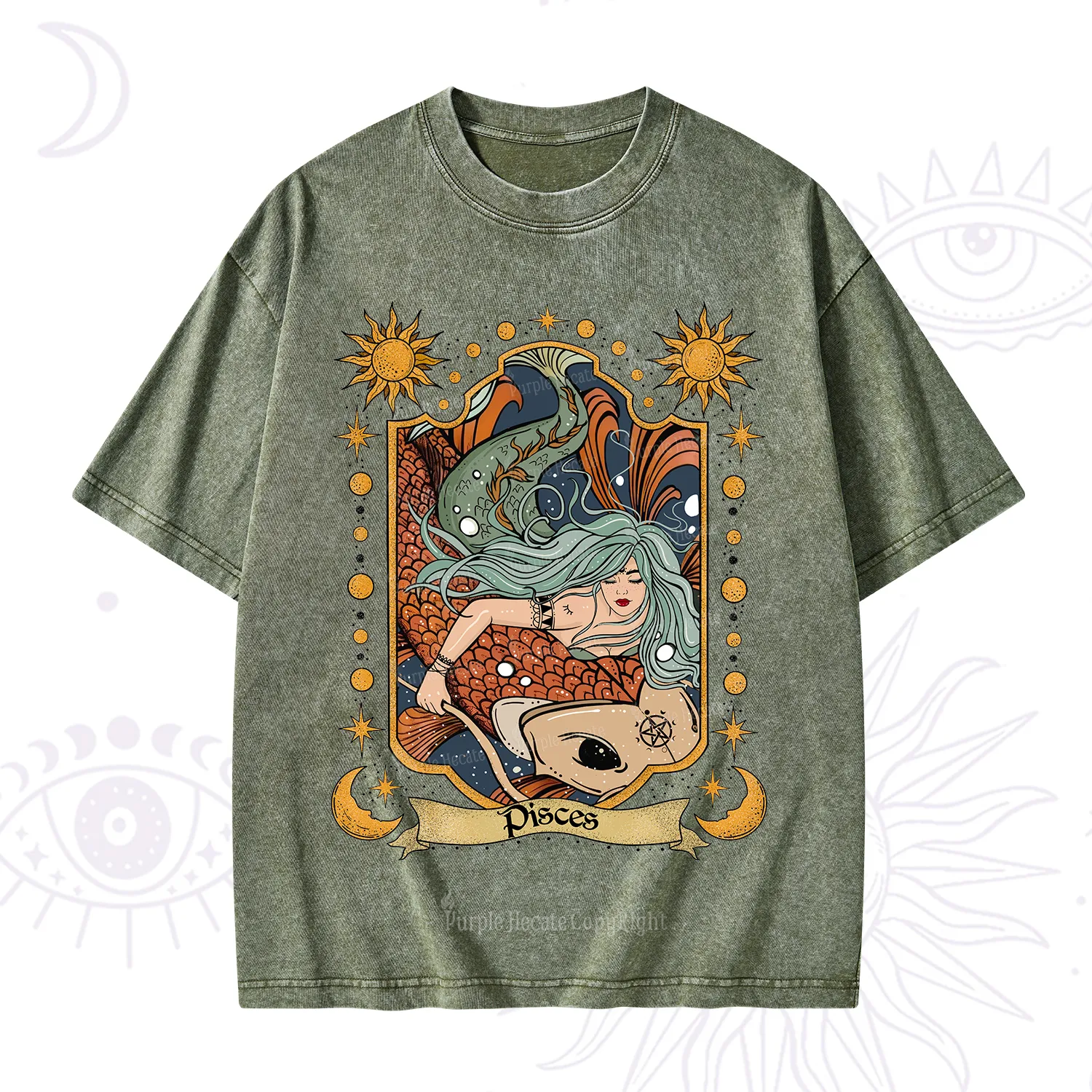 Purplehecate Mystic Pisces Zodiac Washed T-Shirt