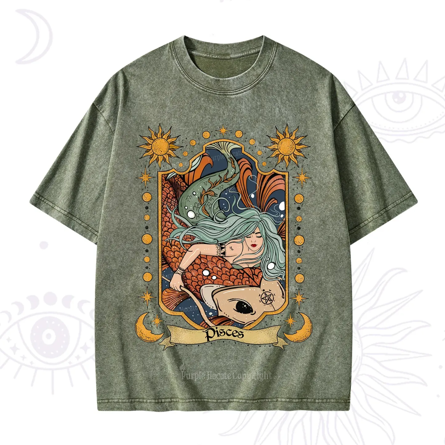 Purplehecate Mystic Pisces Zodiac Washed T-Shirt