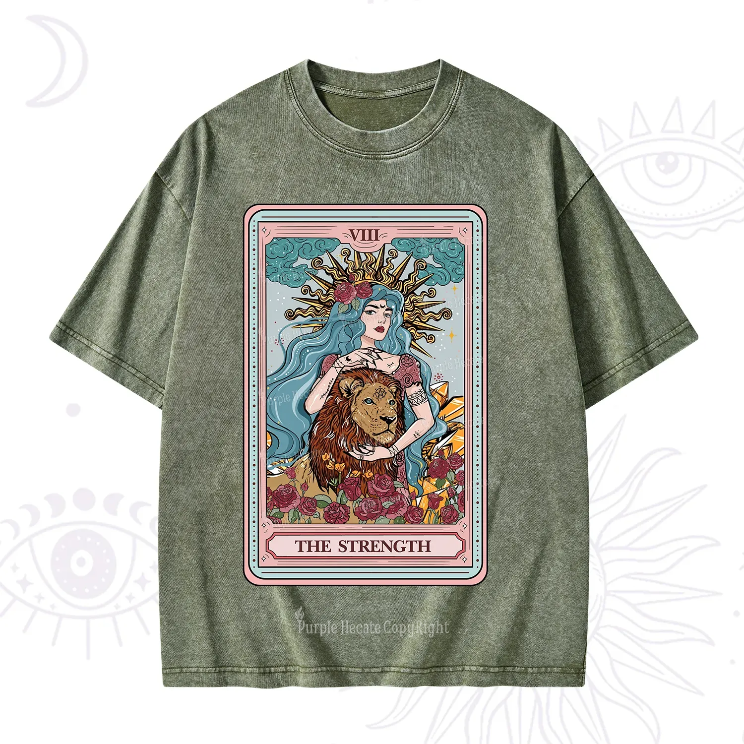 Purplehecate The Strength Tarot Card Washed T-Shirt