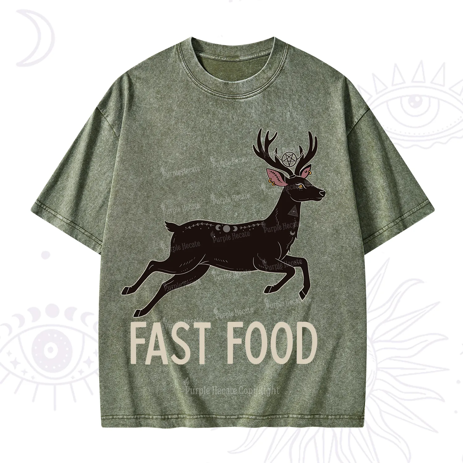 Purplehecate Fast Food Deer Washed T-Shirt