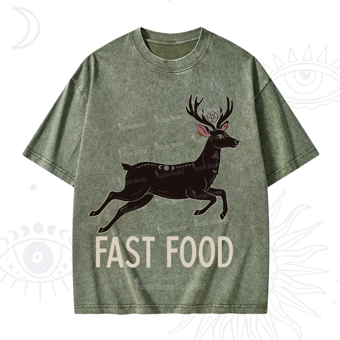 Purplehecate Fast Food Deer Washed T-Shirt