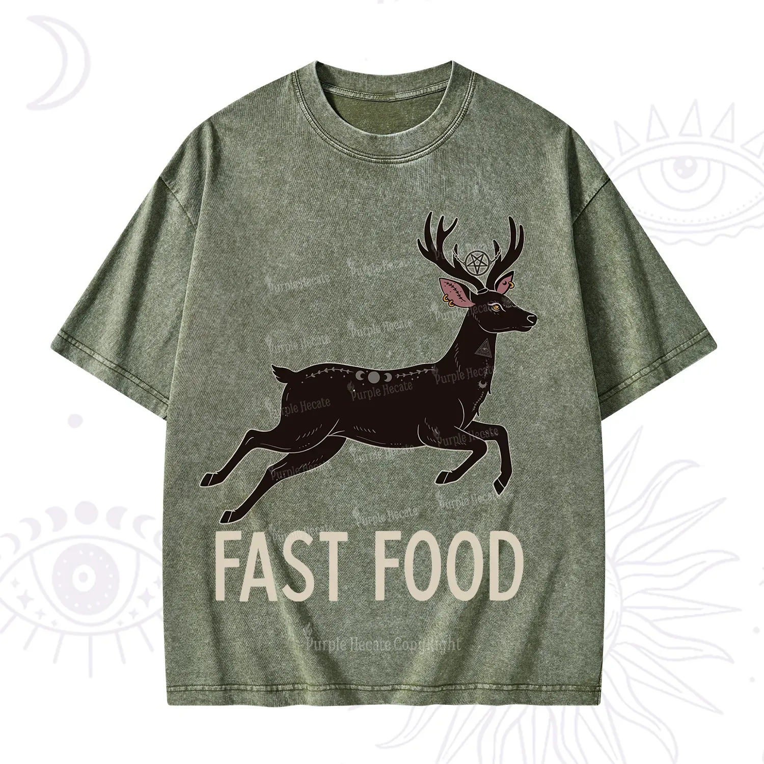 Purplehecate Fast Food Deer Washed T-Shirt