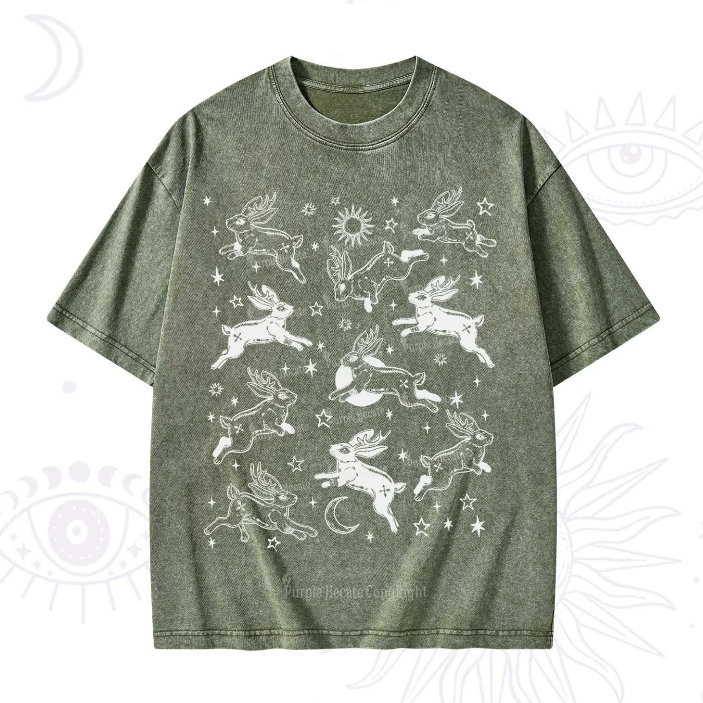 Purplehecate Bunnies in Space Washed T-Shirt