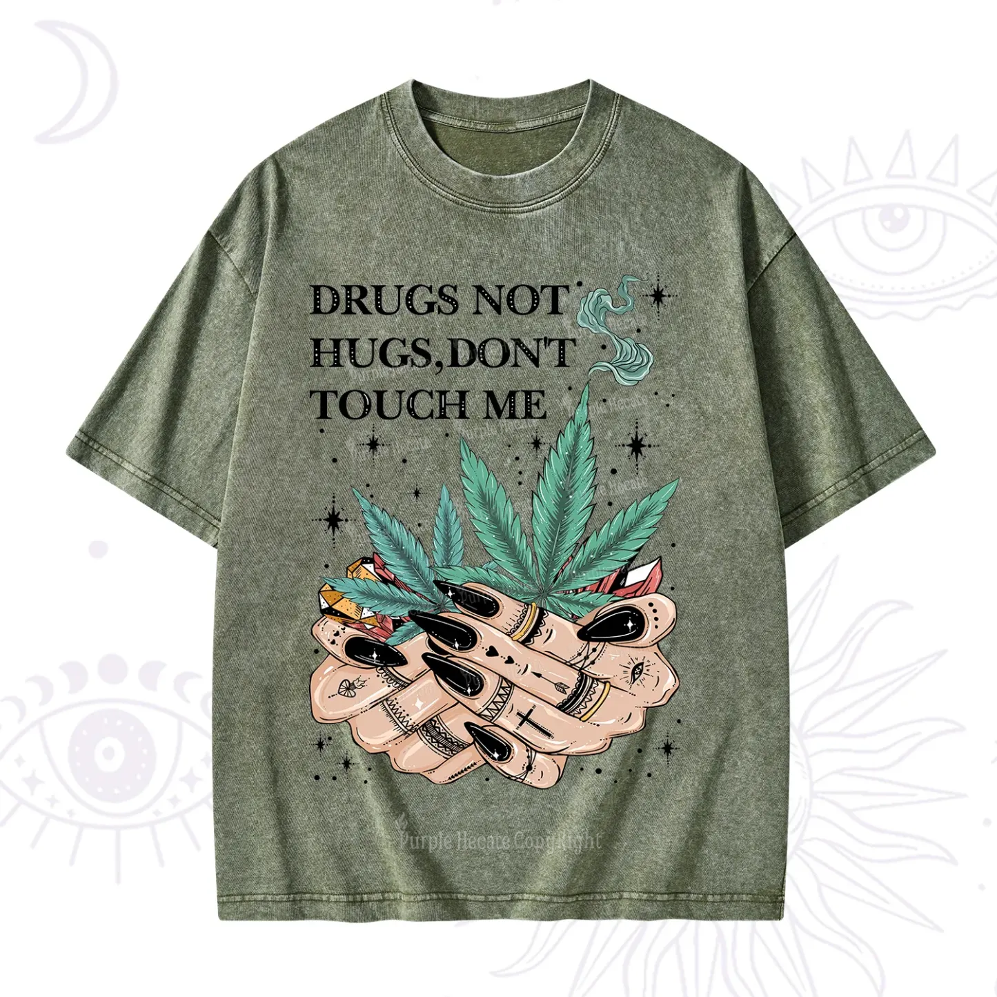 Purplehecate Drugs Not Hugs Washed T-Shirt